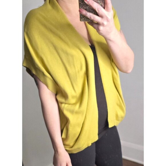 Anthropologie Sparrow Yellow Drapey Open Front Sweater Cotton Wool Angora - Picture 11 of 12